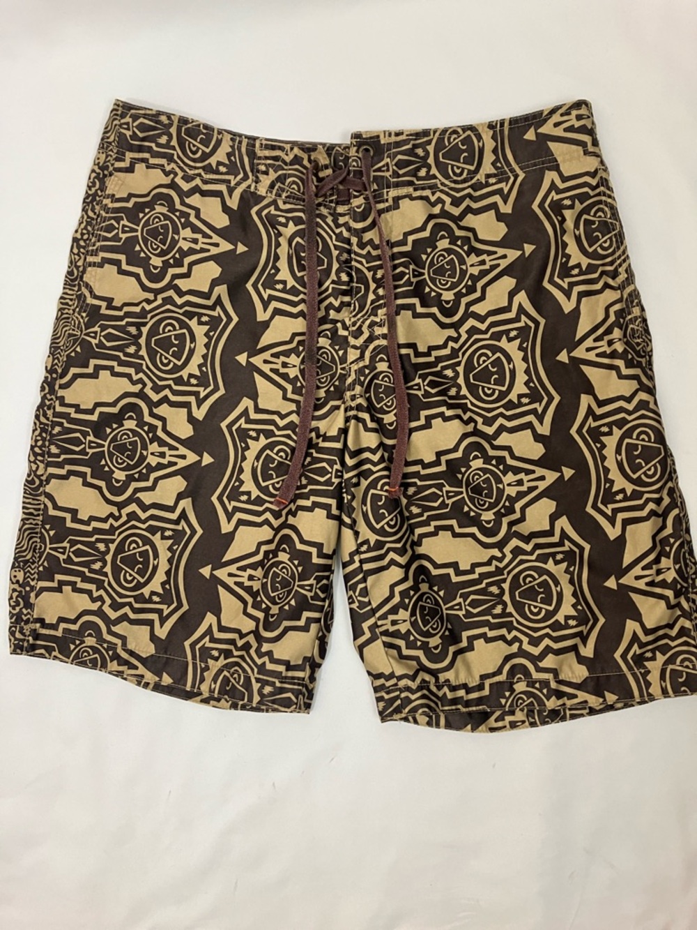 Old Navy Brown and Gold Printed Men’s Swim Shorts Size Large